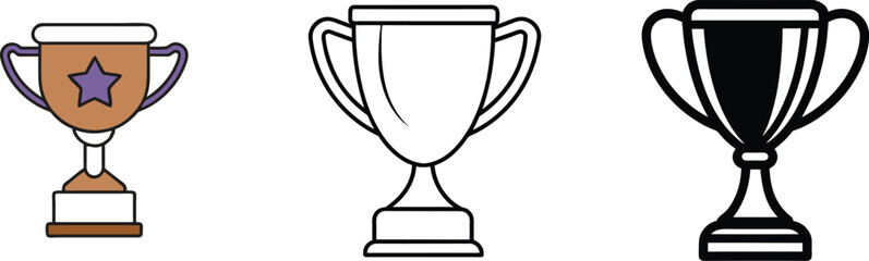 Award Trophy Icons Color, Outline, Black, Winning, Achievement, Prize, Competition, Success, Victory