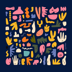 Obraz premium Abstract Shapes Composition: A vibrant, eye-catching composition of abstract shapes, showcasing a diverse range of colorful, organic forms on a dark background.