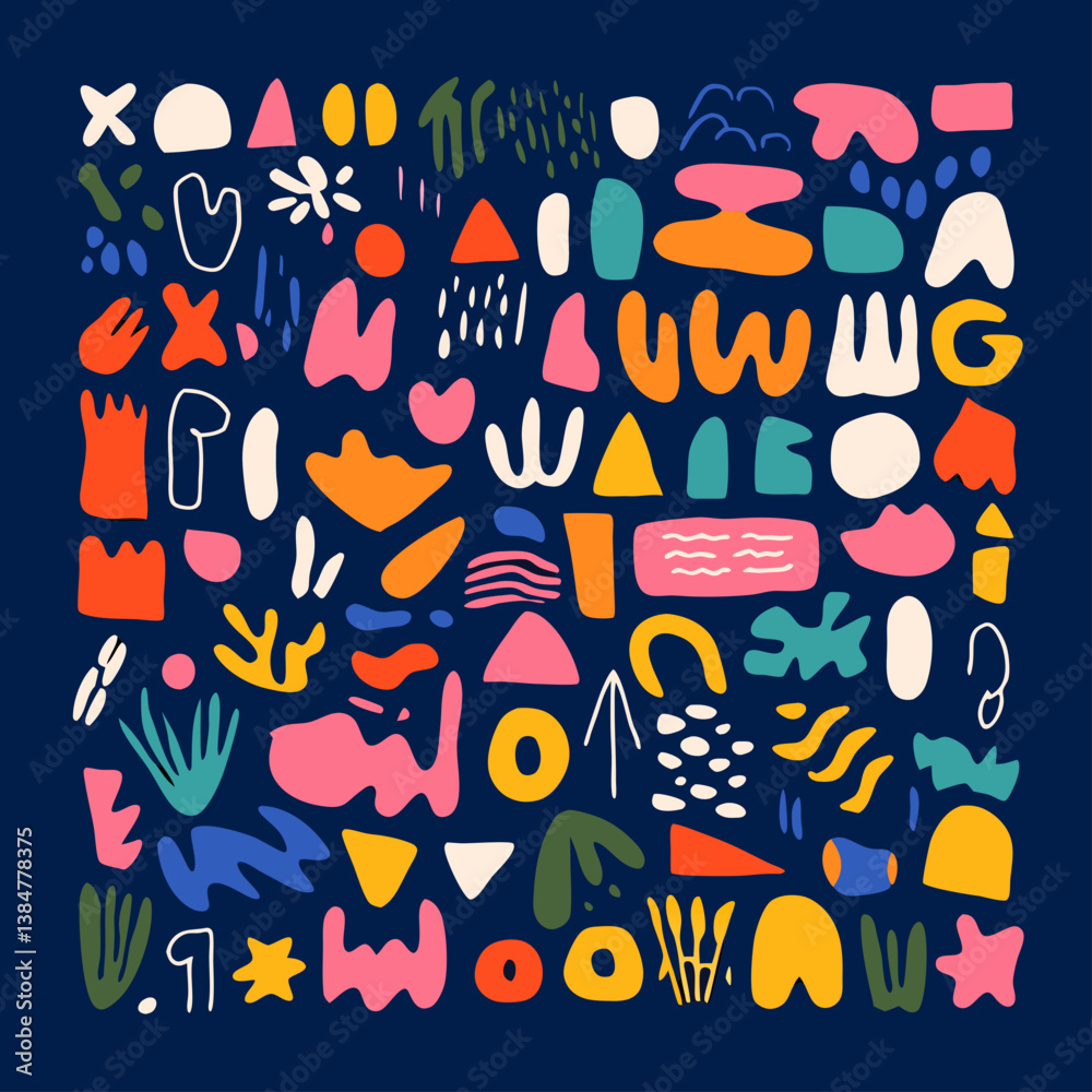Poster abstract shapes pattern: a vibrant arrangement of colorful abstract shapes, creating a playful and d