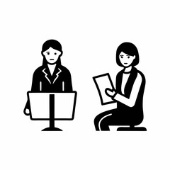 Businessman and businesswoman working together in an office illustration