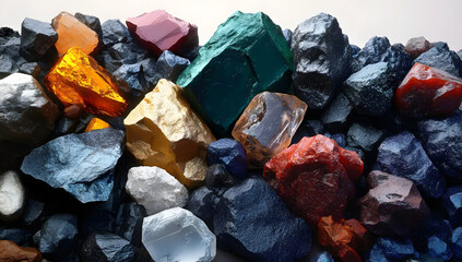 Mixture of various critical minerals and raw materials essential for modern technology, including solar panels, semiconductors, wind turbines, batteries, and transportation. Mine and mining. Copy s...