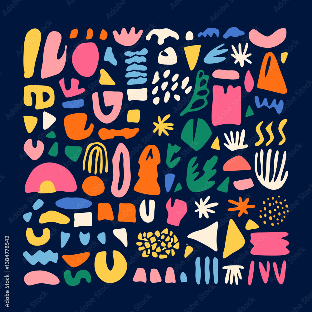 Poster abstract shapes composition: a vibrant collection of abstract shapes and forms in a kaleidoscope of 