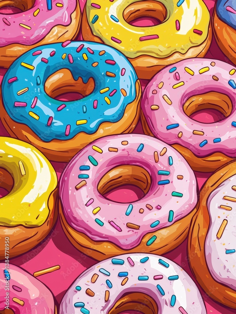 Aufkleber colorful donuts with rainbow frosting and sprinkles create a fun and playful atmosphere in a vibrant