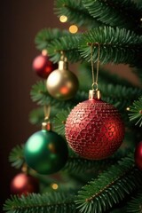 Obraz premium Decorative ornaments hanging on a Christmas tree, Decorations, Ornaments, Gift