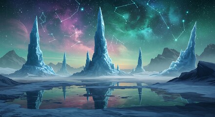 Celestial Ice Peaks AI Generated