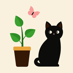 cat and flowers
