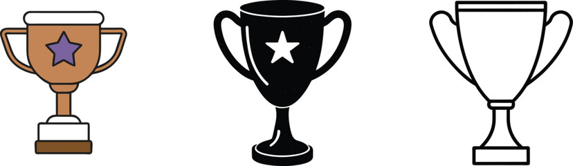 Award Winning Trophy Icons Brown, Black, Outline Star