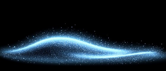 Fototapeta premium Glowing cyan wave glitter with particles dust for luxury template design