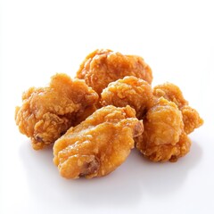 Delicious Crispy Fried Chicken Pieces on White Background.