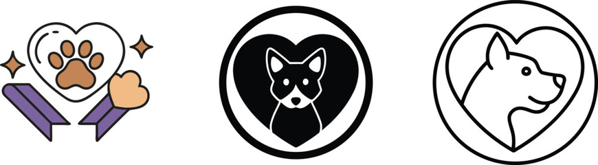 Pet Adoption Logos Heart, Paw Print, Dog, Cat, Love