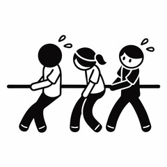 Happy family jumping in a joyful vector scene with dancing and sports silhouettes