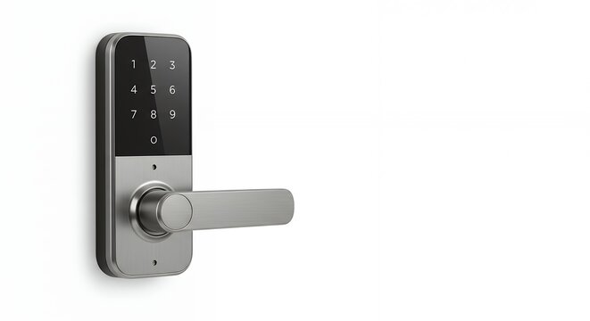 Modern digital door lock system with keypad and sleek metallic finish