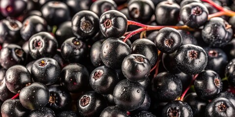 Chokeberry Pattern: Close-up of Black Berries on White Background, High-Resolution Stock Photo