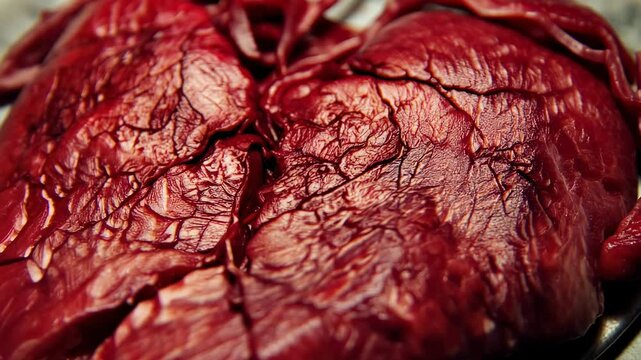Close-up of a Raw Heart: Intricate Veins and Texture