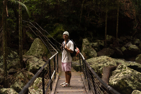 Man hiking on the Waterfall trail in Australia