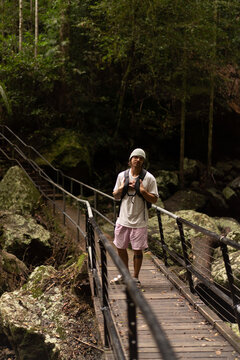 Man hiking on the Waterfall trail in Australia