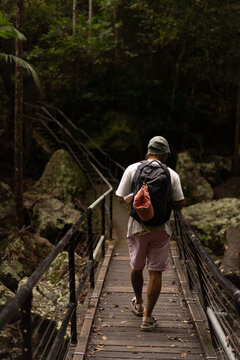 Man hiking on the Waterfall trail in Australia