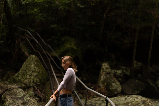 Woman hiking on the Waterfall trail in Australia