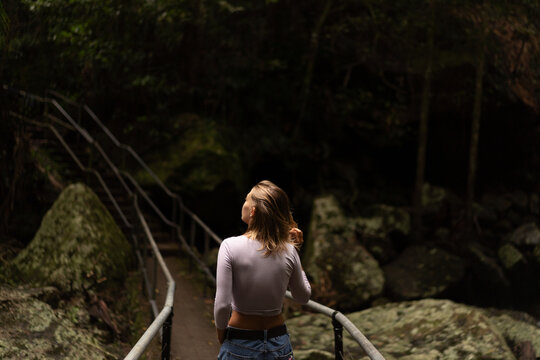 Woman hiking on the Waterfall trail in Australia