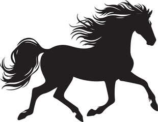 Black horse vector illustration silhouette of a wild running stallion