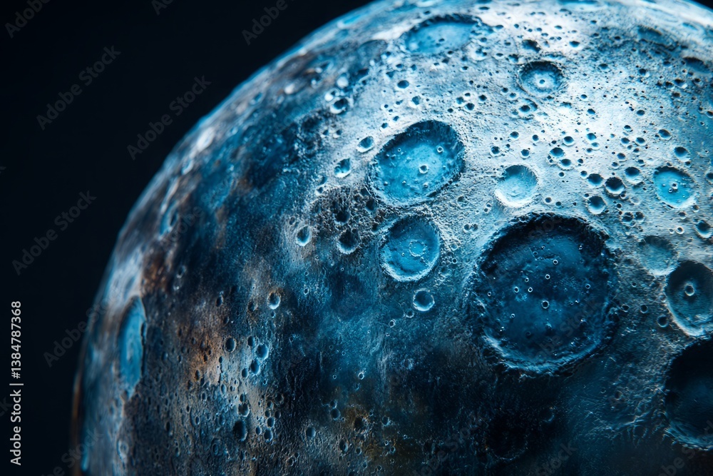 Wall mural a close up of a blue moon with many craters. moon's surface with craters, isolated on a solid backgr