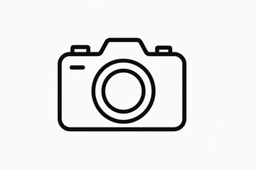 Black and white line icon of a camera on white background