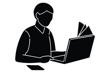 Taking Notes with a Laptop and Book Illustration

