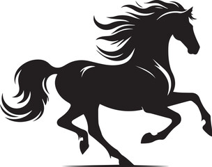 Black horse vector illustration silhouette of a wild running stallion