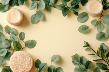 top-down view of natural skincare product on solid background