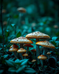 Nature of mushrooms in garden using as cover page background, created by generative ai