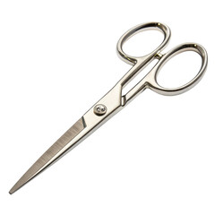 Obraz premium A shiny pair of stainless steel scissors with rounded handles and sharp blades, ideal for cutting various materials.