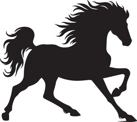 Black horse vector illustration silhouette of a wild running stallion
