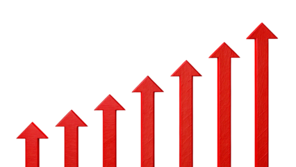 red arrow graph showing increasing trend in business isolated on transparent background