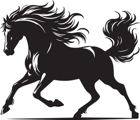 Black horse vector illustration silhouette of a wild running stallion