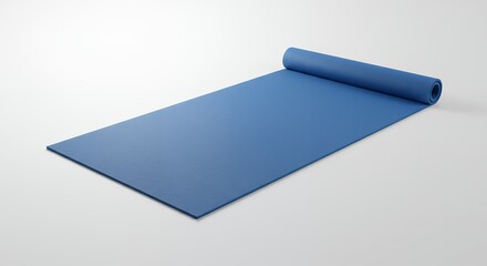 Azure serenity: Unfurled yoga mat on pristine white backdrop, ready for mindful motion