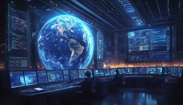 Global Control Room with Earth View
