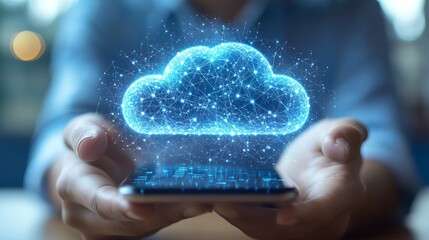 Cloud computing technology concept with smartphone and digital network innovation solution data