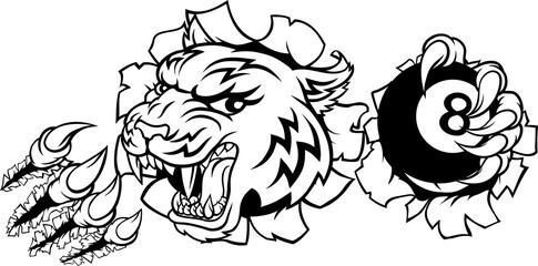 Obraz premium Tiger Angry Pool 8 Ball Billiards Mascot Cartoon