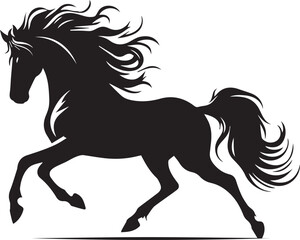 Black horse vector illustration silhouette of a wild running stallion