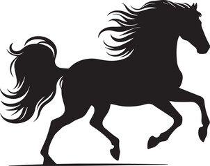 Black horse vector illustration silhouette of a wild running stallion