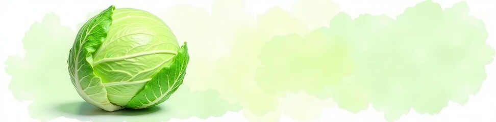 Fototapeta premium Pale green cabbage head, soft watercolor style, isolated , isolated, soft, vibrant
