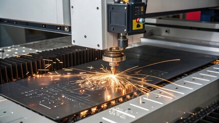 A CNC machine cutting metal with sparks flying, showcasing precision engineering and advanced manufacturing technology.