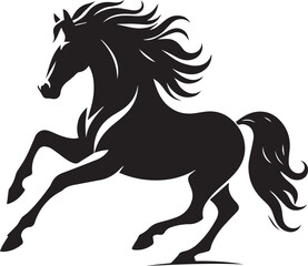 Black horse vector illustration silhouette of a wild running stallion