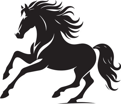 Black horse vector illustration silhouette of a wild running stallion