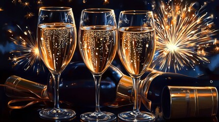 Champagne Toast with Sparkling Celebration Artwork Perfect for New Year's