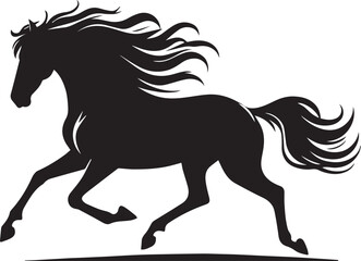 Black horse vector illustration silhouette of a wild running stallion