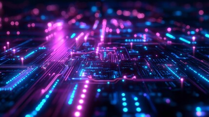 Obraz premium Futuristic Abstract Technology Background with Neon Lights and Circuits