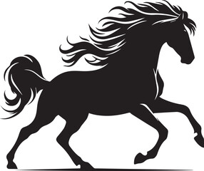 Black horse vector illustration silhouette of a wild running stallion