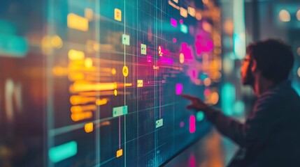 Obraz premium Modern Digital Interface Display with Interconnected Data Visualizations