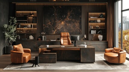 Fototapeta premium Executive office with elegant design elements and sophisticated ambiance aesthetic